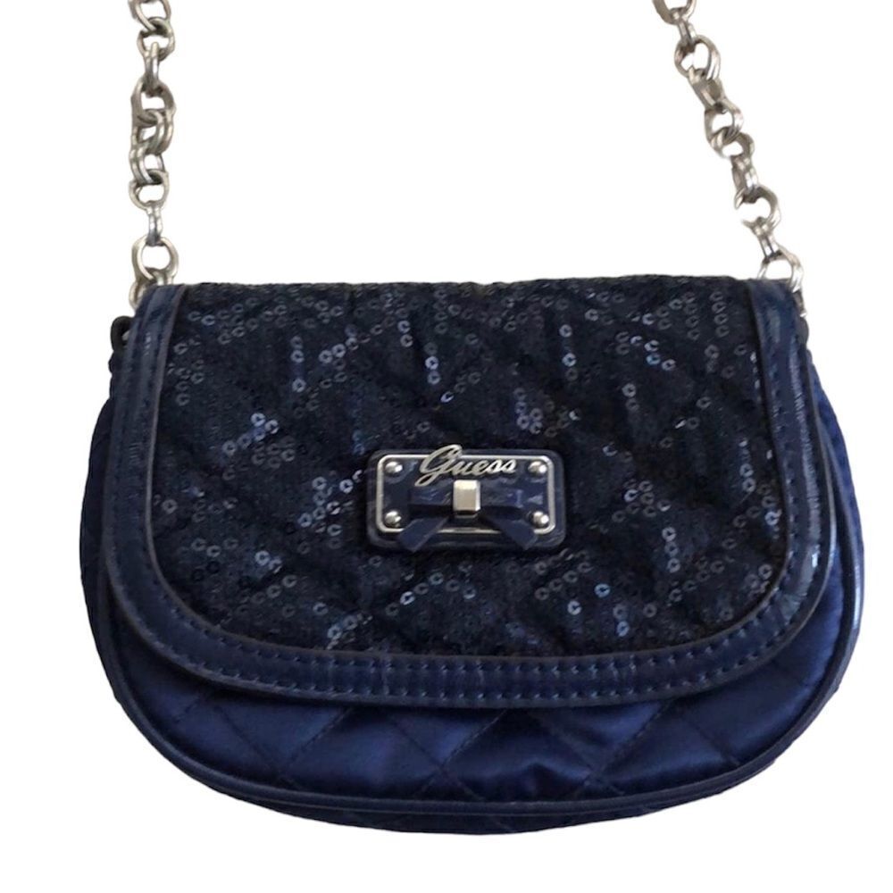 Guess Quilted Sequence Crossbody blue cross‎ body evening bag D6